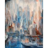 Rose Alber1931 Stuttgart - "Manhattan" - Öl/Lwd. 100 x 80 cm. Sign. l. u.: Alber. Rückseitig auf