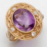 Amethyst-Cabochon-Ring585/- Roségold, gestempelt. Gewicht: 7,5g. 1 Amethyst im facettierten