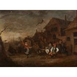 Niederländischer Künstler des 17./18. Jahrhundert- Vor dem Wirtshaus - Öl/Holz. 48 x 64 cm. Rahmen.