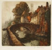 Jacques Hervens1890 - 1928 - Alte Brücke - Farbradierung/Papier. 16,5 x 17,8 cm, 40 x 30,7 cm. Sign.