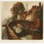 Jacques Hervens1890 - 1928 - Alte Brücke - Farbradierung/Papier. 16,5 x 17,8 cm, 40 x 30,7 cm. Sign.