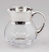 Glaskrug / Water JugGlas. Versilbert. H. 15,3 cm. 1 Liter. Breiter Silberrand aus Feinsilber.
