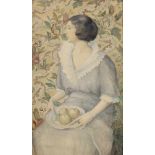 Künstler des JugendstilUm 1915. - Dame mit Obstschale - Aquarell/Papier. 95 x 58 cm. Sign. und