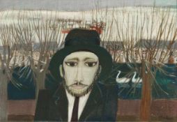Josette Mortier1928 Metz - 1976 - "Le Rabbin" - Öl/Papier. 29 x 42 cm. Sign. r. u.: Mortier. Auf der