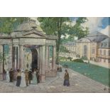 Otto Hamel1866 Erfurt - 1950 Lohr - "Kurpromenade in Bad Nenndorf" - Öl/Lwd. auf Karton. 27 x 39 cm.