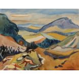 Ursula Voigtlaender1922 Hannover - lebt in Hannover - "Rhön-Landschaft" - Aquarell/Papier. 48 x 62