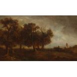 Künstler des 18. Jahrhundert- Landschaft mit Bäumen - Öl/Holz. 16 x 28 cm. Bez. l. u.: