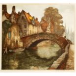 Alfred van Neste1874 Brügge - 1969 Ukkel - Brücke von Cherrie - Farbradierung/Papier. 33 x 36 cm, 49