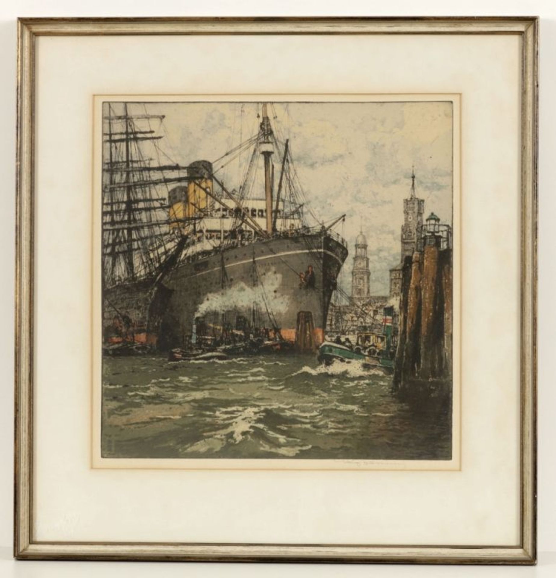 Luigi Kasimir1881 Pettau - 1962 Wien - Hamburger Hafen - Farbradierung/Papier. 42 x 41,3 cm, 57 x - Image 2 of 2