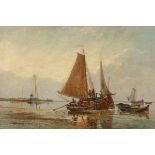 J. W. Hamilton Marr1846 Erdington - 1913 - Fischerboote - Öl/Leinwand. 51 x 77 cm. Sign. r. u.: H.