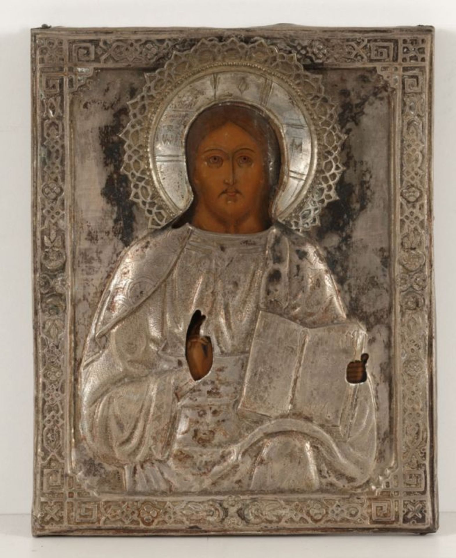 3 IkonenRussland, 19. Jahrhundert. - "Christus Pantokrator" - Tempera/Holz. Messingoklad. 23 x 17, - Image 2 of 3