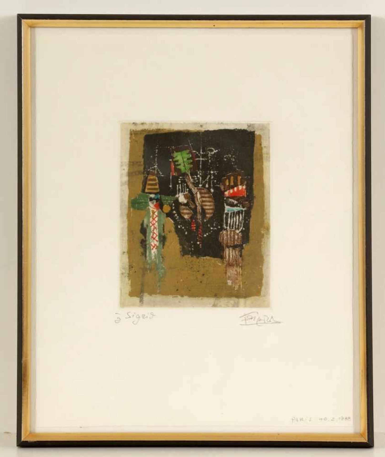 Johnny Friedlaender1912 Pleß - 1992 Paris - Komposition - Farbige Aquatintaradierung/Papier. 16,8 - Bild 2 aus 2