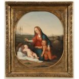 Nazarener Malerfrühes 19. Jahrhundert - Maria mit Christuskind und Johannesknaben - Öl/Lwd. 80 x