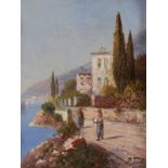 Pietro Toretti1888 - 1927 - Italienische Landschaft am See - Öl/Lwd. 26,5 x 22 cm. Sign. r. u.: P.