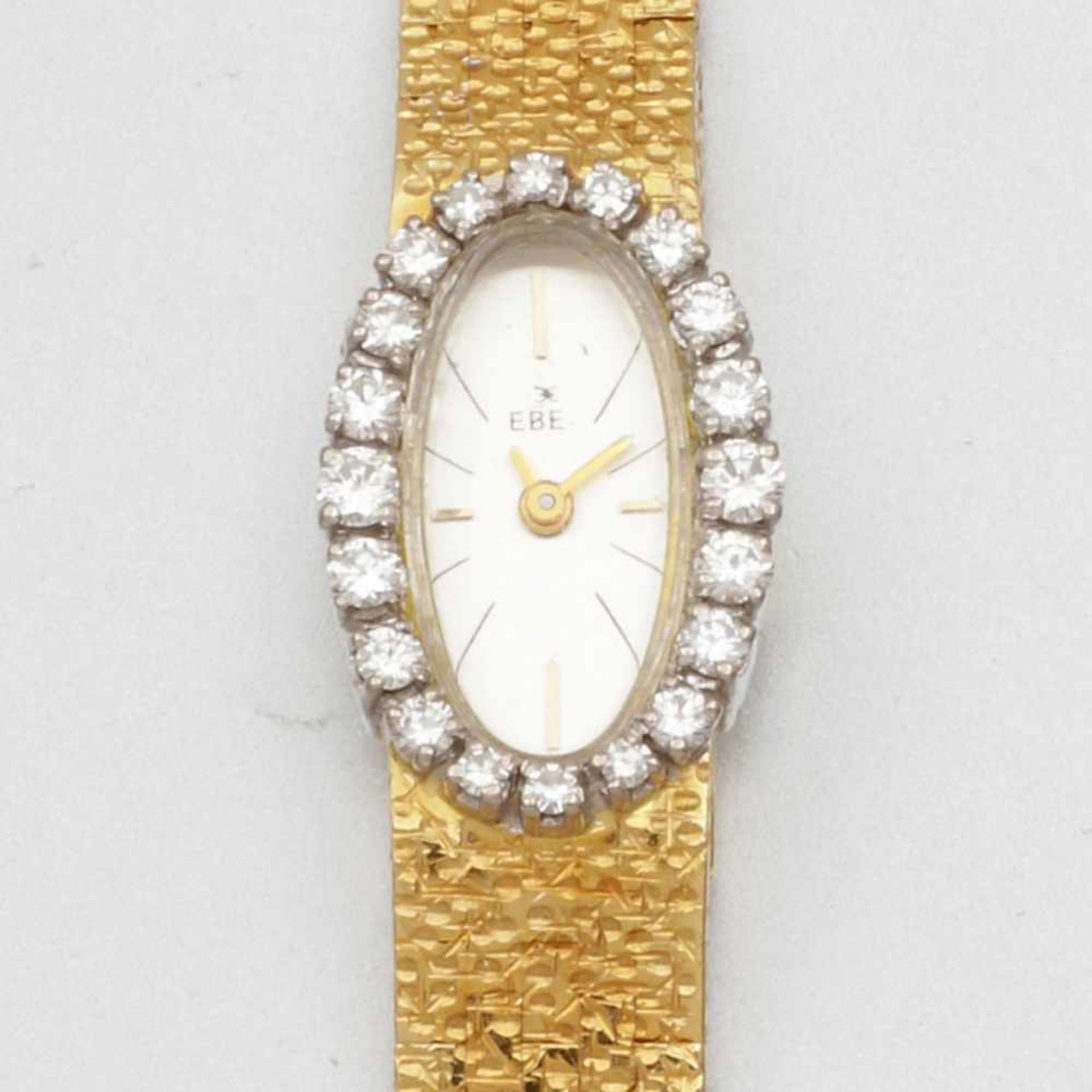 Ebel-Damenarmbanduhr mit Brillant-Lünette aus den 1960er JahrenFa. Ebel, Schweiz. 750/- Gelbgold und