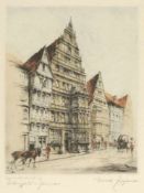 Ernst Zipperer1888 Ulm - 1982 Heilbronn - "Leibnizhaus in Hannover" - Kolorierte Radierung/Papier.
