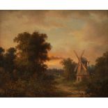 Künstler des 19. Jahrhunderts- Landschafts mit Mühle - Öl/Holz. 32 x 23,5 cm. Sign. mittig u.: