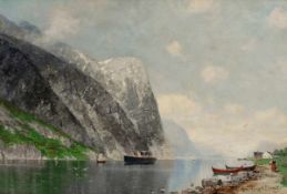 Georg Michael Meinzolt1863 Hamburg - 1948 Hamburg - Norwegische Fjordlandschaft - Öl/Lwd. 30,5 x