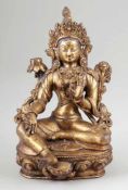 BodhisattvaTibet, 19. Jahrhundert. - "Grüne Tara" - Bronze. Reste von blauer Bemalung. H. 20 cm. Die