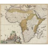 Peter Schenk1660 - 1711 - "Africa Elaboratissima" - Kolor. Kupferstich. Mittelfalz. 47 x 57 cm. In