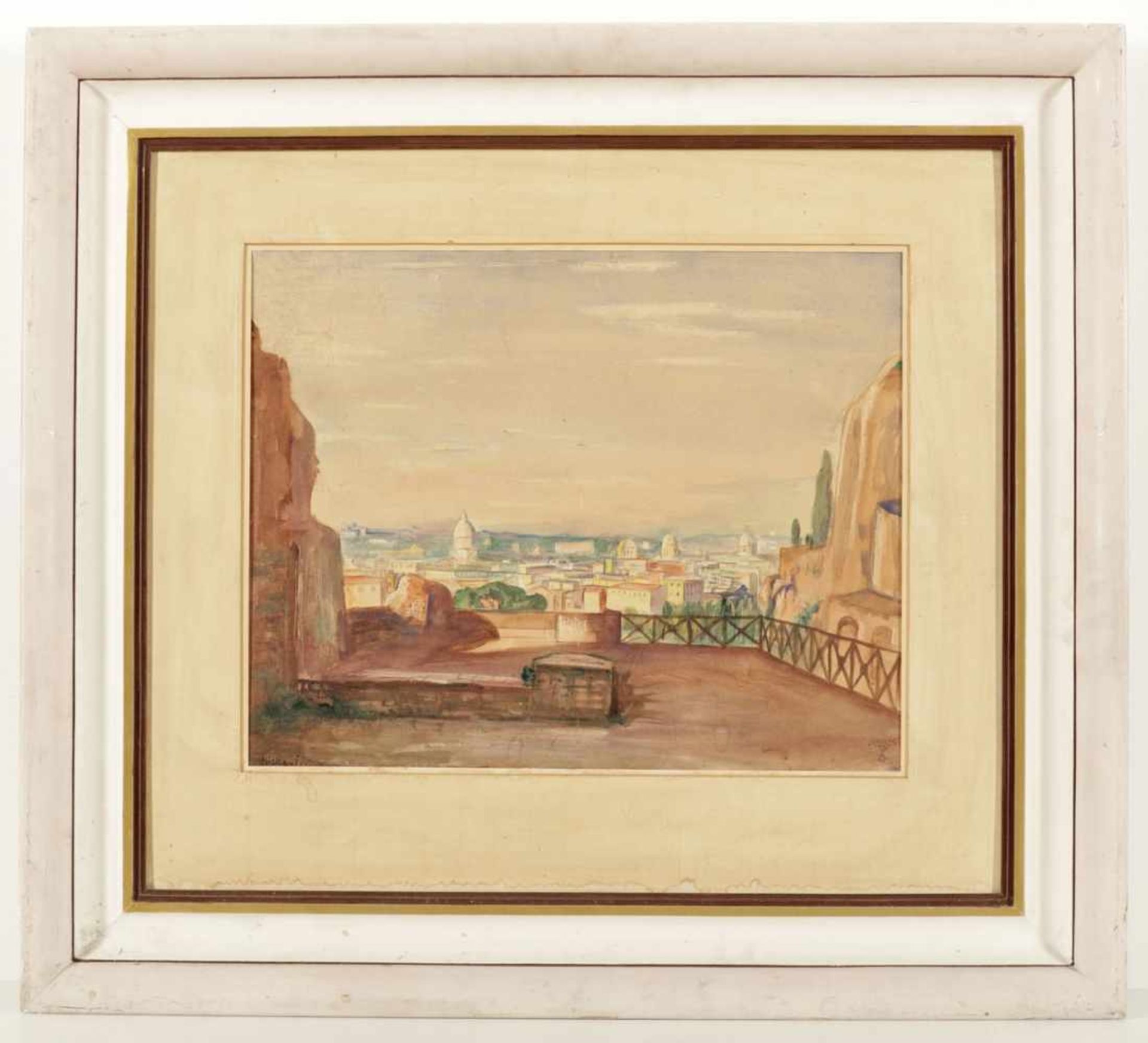 Künstler des 20. Jahrhunderts- "Blick auf Rom" - Aquarell/Papier. 38 x 47 cm. Betit. l. u. - Image 2 of 2