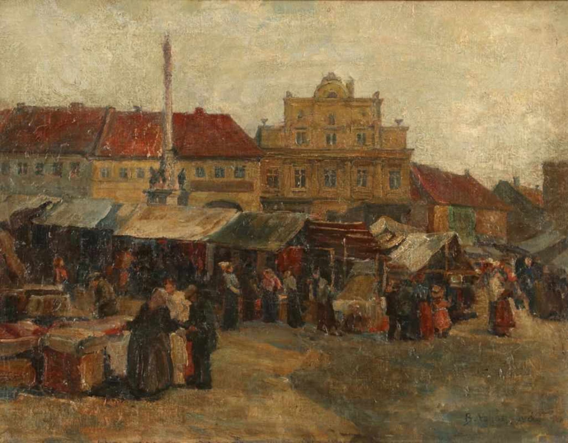 Bozena Vohankova1881 Brünn - 1971 Prag - Marktplatz in Prag - Öl/Hartfaser. 54 x 68,5 cm. Sign. r.