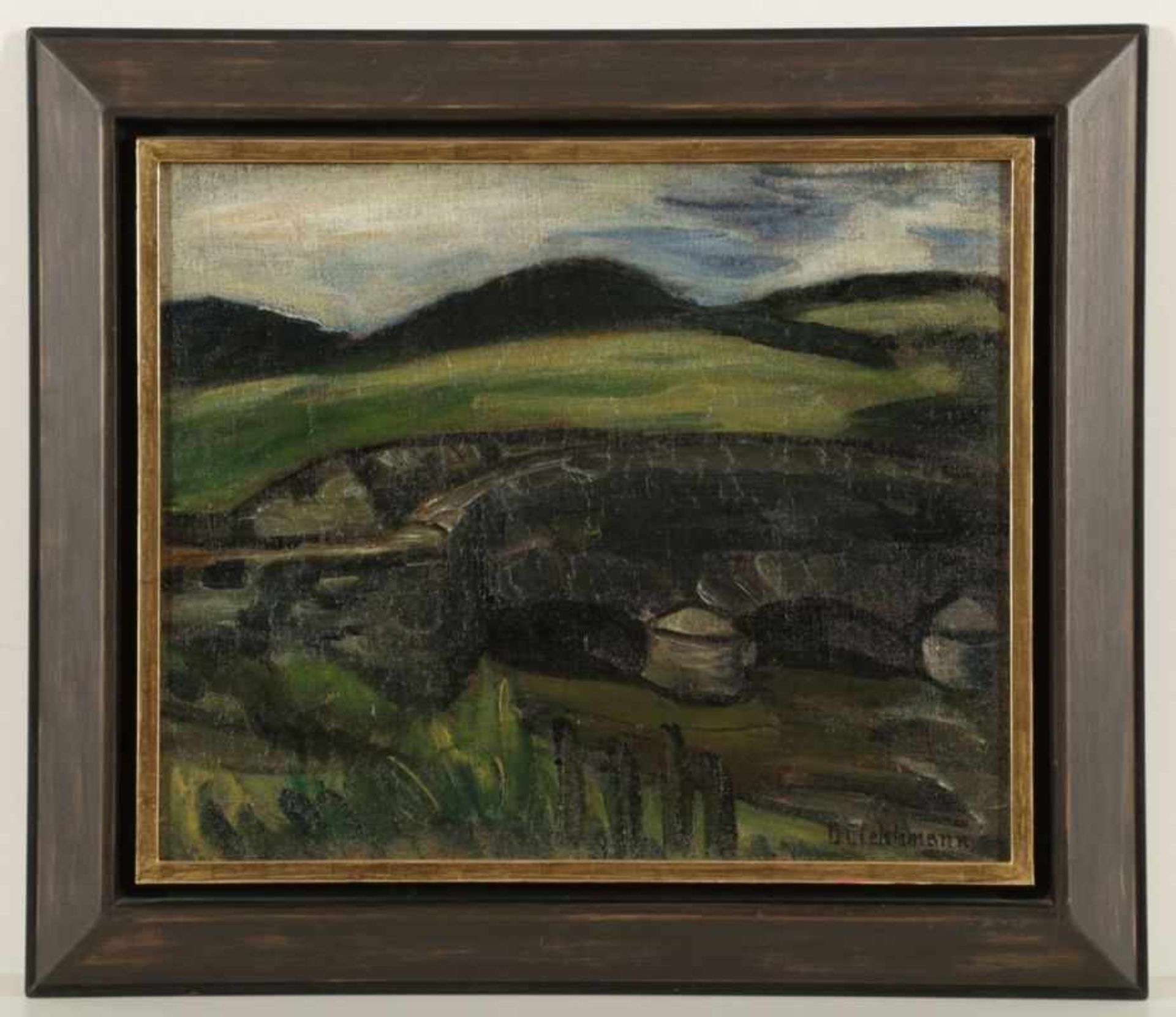 Otto Gleichmann1887 Mainz - 1963 Hannover - "Bergige Landschaft mit Steinbrücke" - Öl/Lwd. 46 x 55,5 - Image 2 of 2