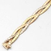 Geflochtenes Armband - Tricolor750/ Gelbgold, Rotgold, Weißgold, gestempelt. Gewicht: 19,2g. L. 17,5