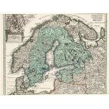 Michael KaufferKupferstecher des 18. Jahrhunderts - "Scandinavia" - Kolor. Kupferstich. 33 x 38