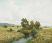 Henry Gundlach1884 Tarkastad (Südafrika) - 1965 - Sommerliche Wiesenlandschaft - Öl/Lwd. 50 x 60 cm.