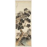 Chinesischer Künstler des 19. Jahrhunderts- Der alte Baum - Aquarell. 101 x 34,5 cm. 112,5 x 41