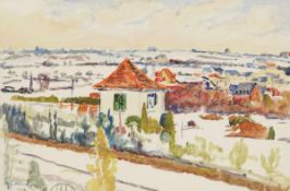 Gustave Cariot1872 Paris - 1950 Mandres - Landschaft mit Häusern - Aquarell/Karton. 22,5 x 33,8