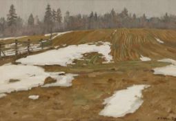 Alexei Pawlowitsch Belych1923 - "The Last snow on the fields" - Öl/Karton. 48,5 x 69,5 cm. Sign. und