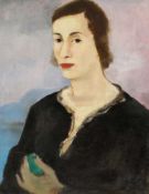 Dietz Edzard1893 Bremen - 1963 Paris attr. - Porträt einer Dame mit Apfel - Öl/Lwd. 65 x 50 cm.