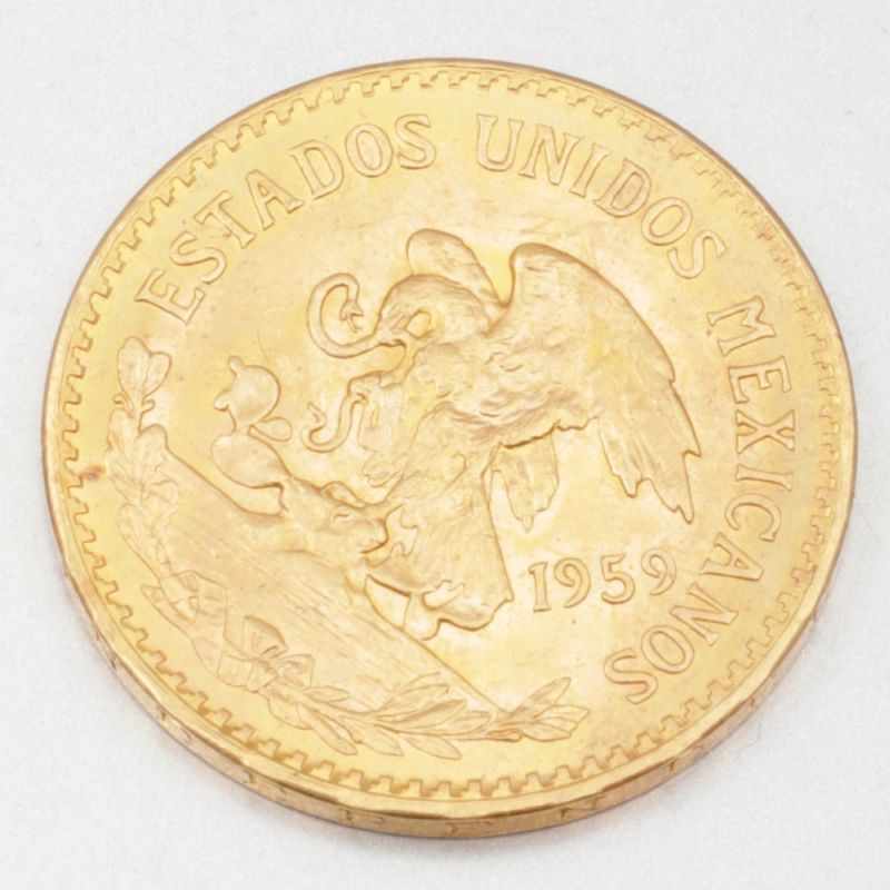 20 PesosMexiko, 1959. 900er GG. D. 27 mm. Gew. 16,67 g. VZ. Vs. Adler mit Schlange und Jahreszahl. - Image 2 of 2