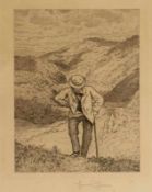 Hans Thoma1839 Bernau - 1924 Karlsruhe - "Wanderer" - Radierung/Papier. 29,7 x 25,3 cm, 48 x 31