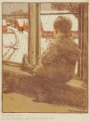 Friedrich Kallmorgen1856 Hamburg-Altona - 1924 Grötzingen - Kind am Fenster - Farblithografie. 22,