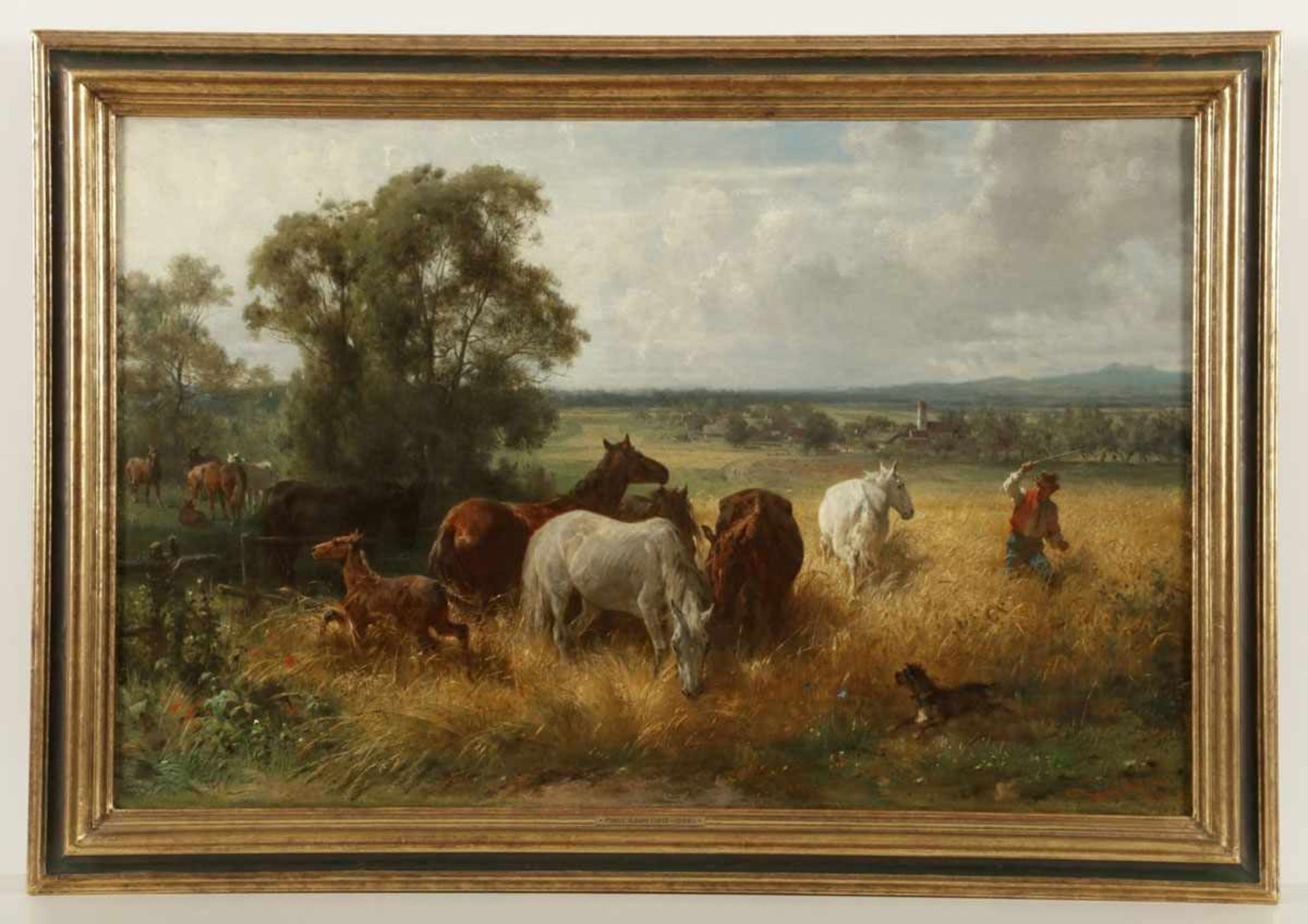 Franz Adam1815 Mailand - 1886 München - Weidende Pferde - Öl/Lwd. 63 x 97 cm. Sign. und dat. r. - Bild 2 aus 2