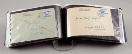 Mappe mit über 100 Postkarten/Briefmarken oder Briefen1930-1950 Unter anderem Einschreiben,