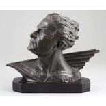 Frédéric C. Focht1879 - Büste von Jean Mermoz - Bronze. Olivgrün und braun patiniert. Schwarzer