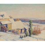 Gustave Cariot1872 Paris - 1950 Mandres - Haus in Winterlandschaft - Öl/Lwd. 33,5 x 41 cm. Sign. und