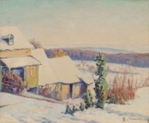 Gustave Cariot1872 Paris - 1950 Mandres - Haus in Winterlandschaft - Öl/Lwd. 33,5 x 41 cm. Sign. und