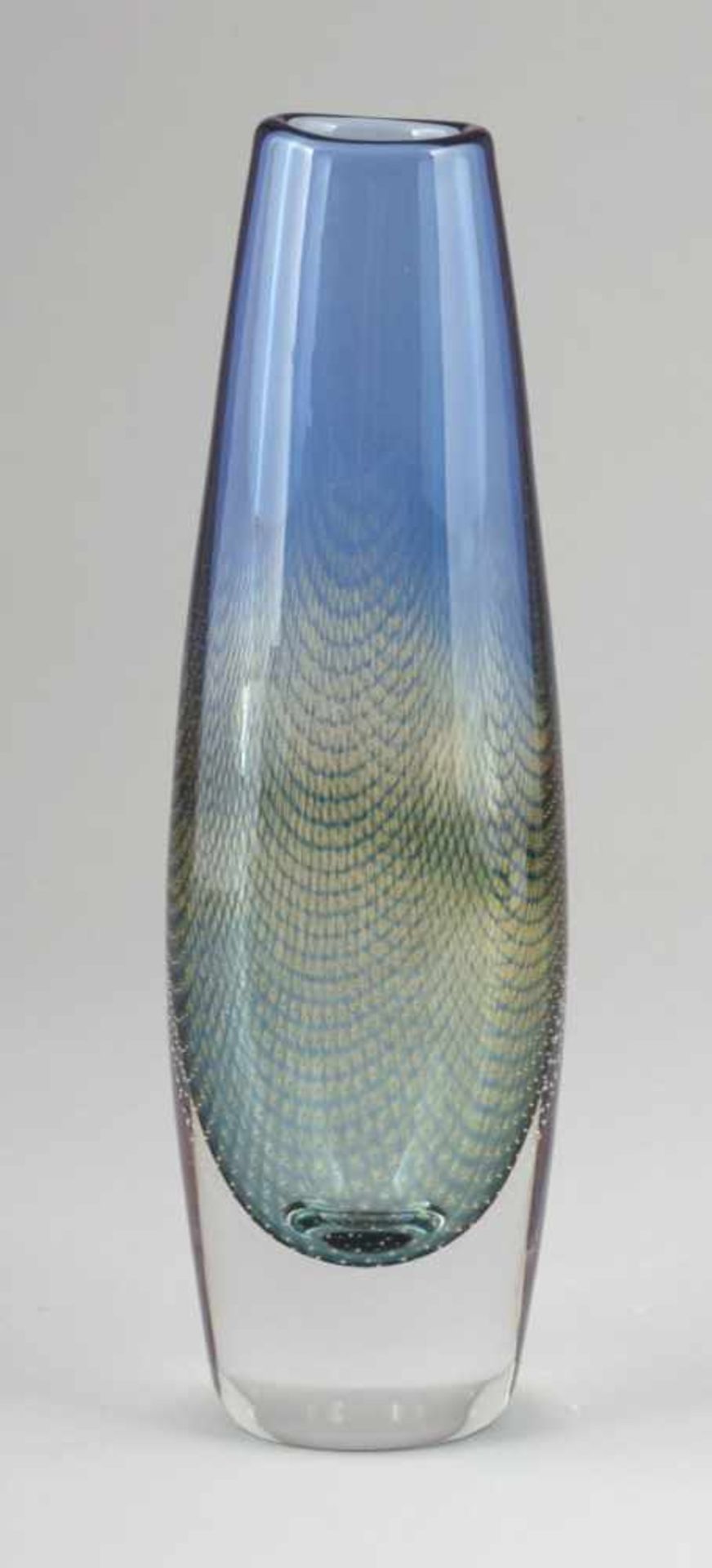 Ovale, flache Vase KrakaSven Palmqvist - Ausführung: Orrefors Glasbruk, 1954. Farbloses