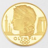 MedailleMünchen 1972. 980er GG. D. 35 mm. Gew. 17,2 g. VZ. Vs. Porträt der Olympia nach links. Rs.