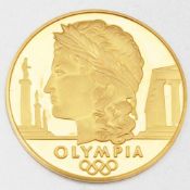 MedailleMünchen 1972. 980er GG. D. 35 mm. Gew. 17,2 g. VZ. Vs. Porträt der Olympia nach links. Rs.