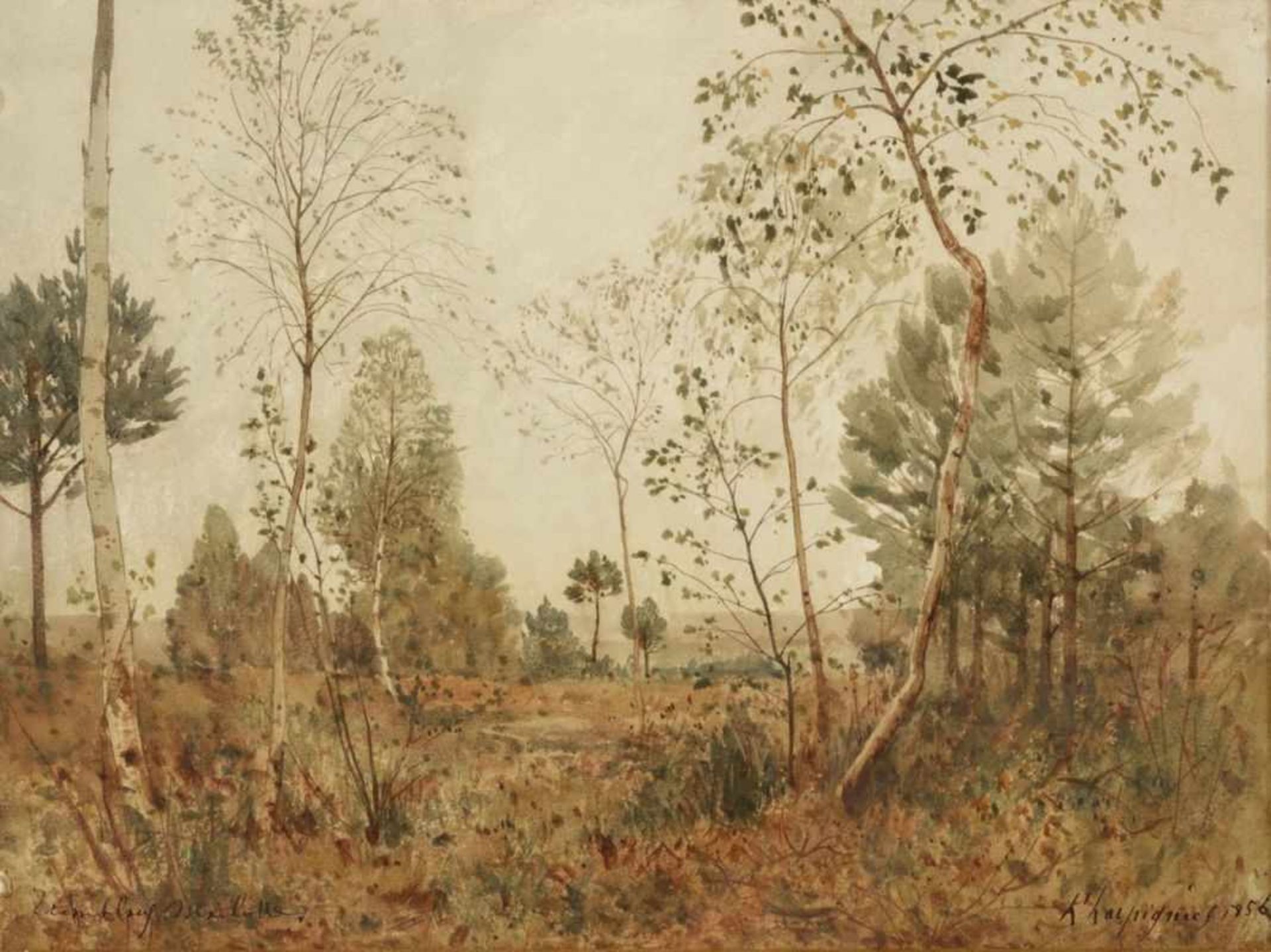 Henry Harpignies1819 Valenciennes - 1916 Departement Yonne - "Trembl[e]aux Marlotte"- Aquarell/