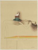 Bruno Bruni1935 Gradara - Frau mit Taube - Farblithografie/Papier. 145/150. 78 x 58 cm. Sign. r. u.: