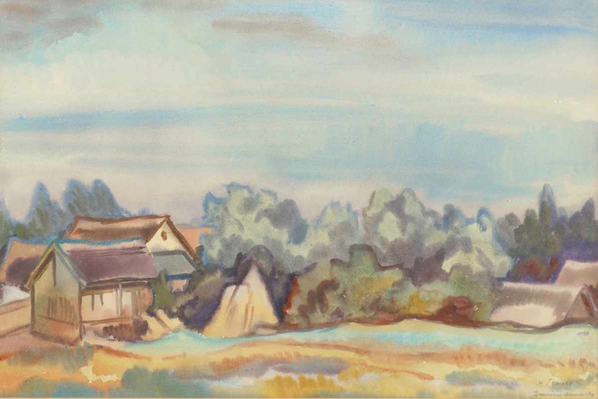 Hermann Teuber1894 Dresden - 1985 München - Landschaft mit Häusern bei Dresden - Aquarell/Papier.