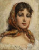 Alexei Alexeievich Harlamoff1840 Saratow - 1925 Paris attr. - Bildnis eines Mädchens - Öl/Karton.