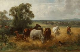 Franz Adam1815 Mailand - 1886 München - Weidende Pferde - Öl/Lwd. 63 x 97 cm. Sign. und dat. r.